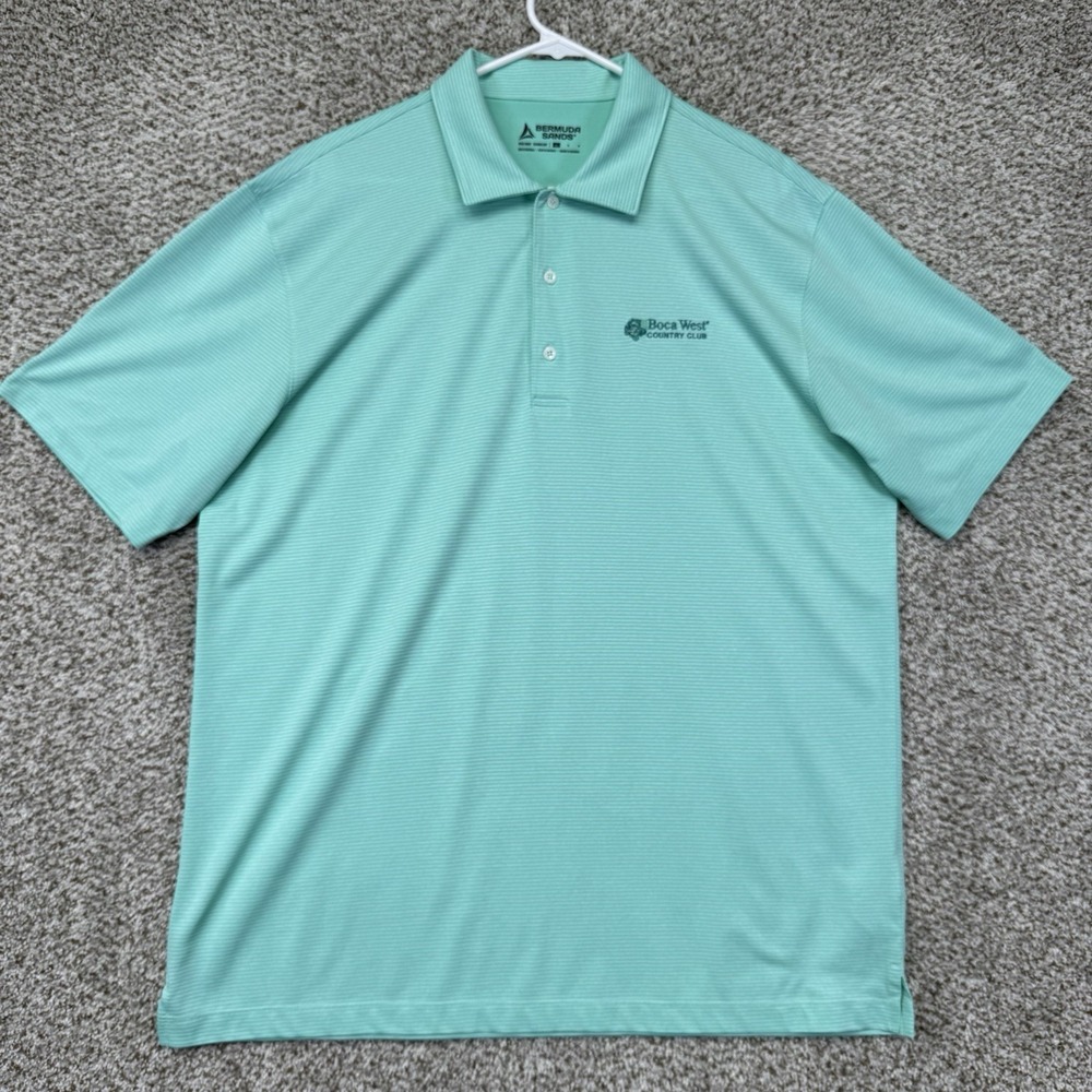 Bermuda Sands Golf Polo Shirt Men's‎ Large Green Stripes Boca West Country Club